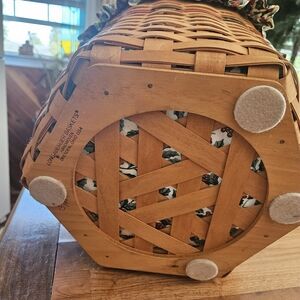 Longaberger Tan Woven Basket with Floral Lining